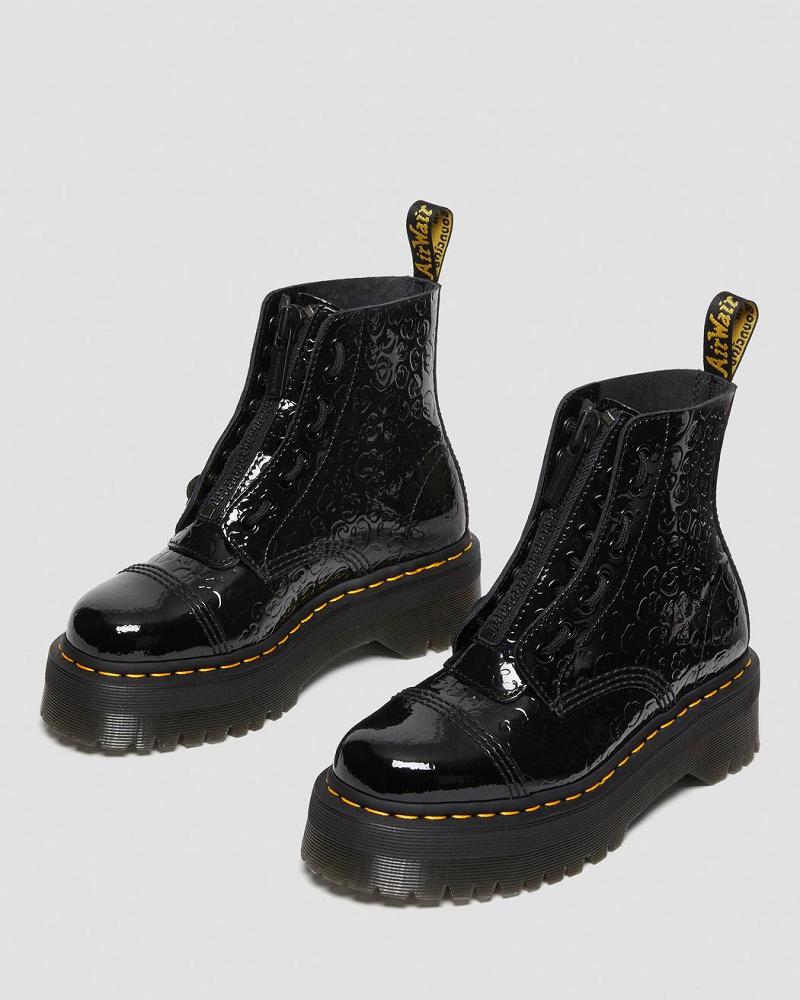 Dr Martens Sinclair Leopard Emboss Patent Lær Platform Støvler Dame Svarte Leopard | Norge 527YXF
